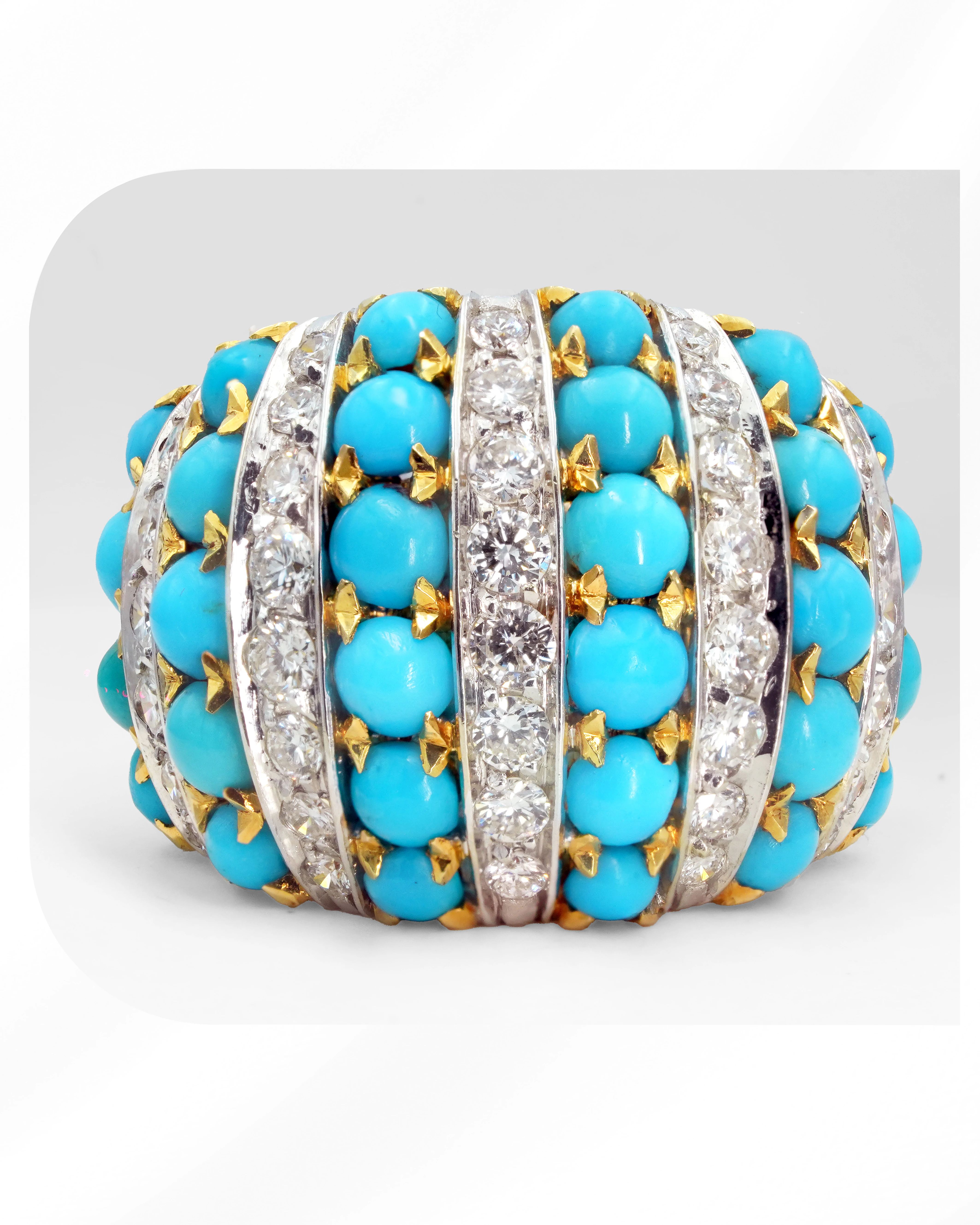 Persian Turquoise and Diamond Ring, Set in 18k Yellow Gold