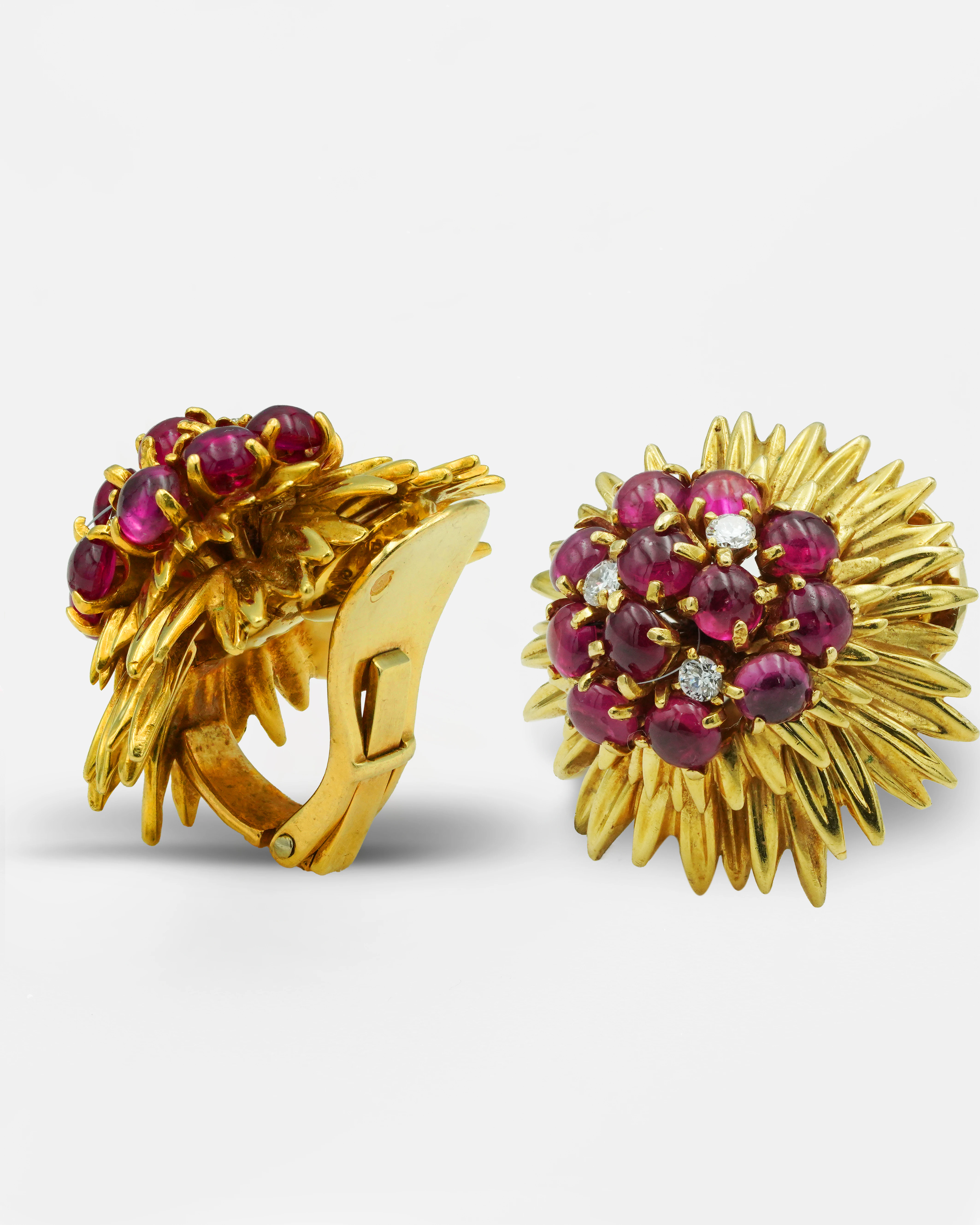 Vintage ruby and diamond earrings, set in 18K yellow gold, by VCA