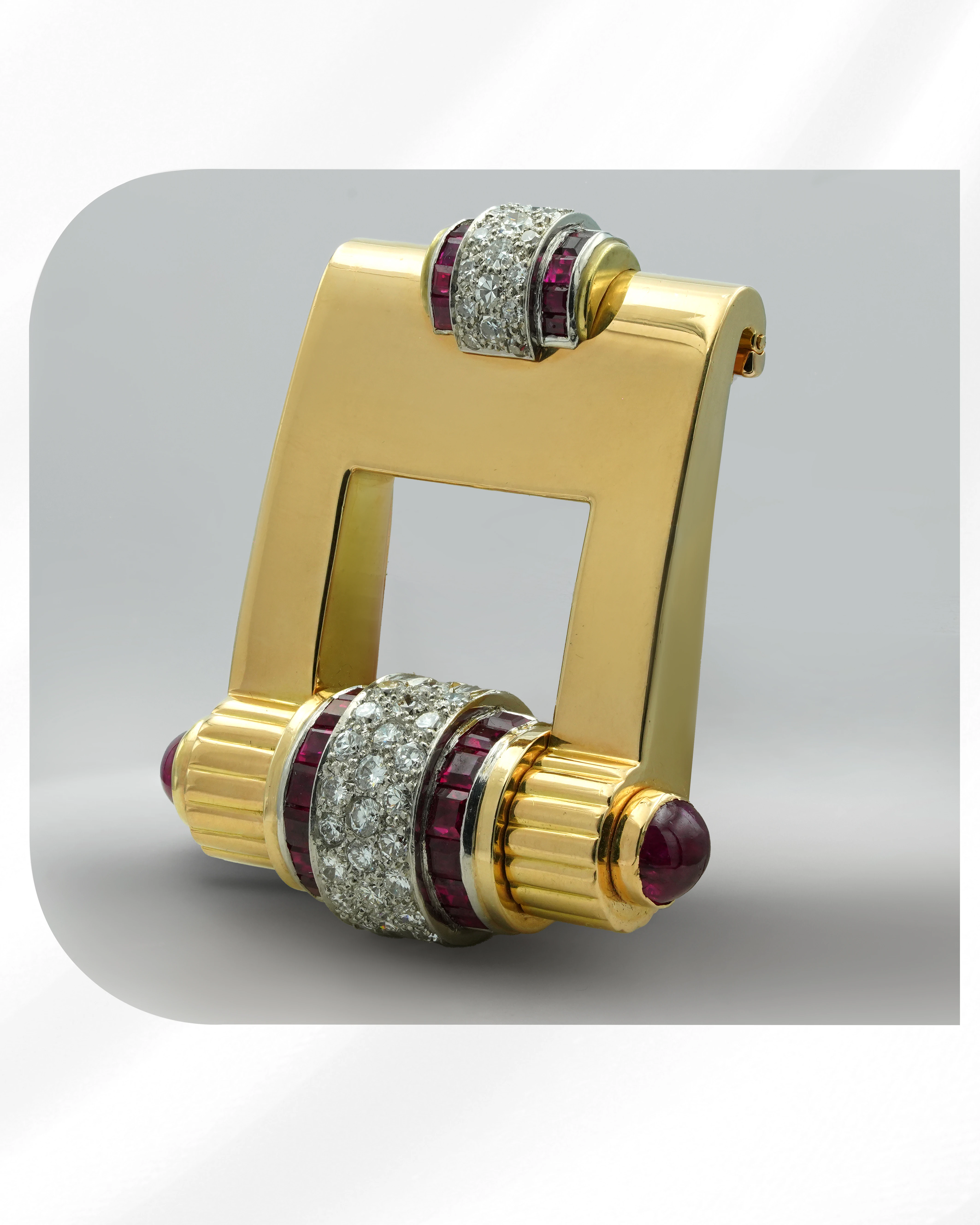 Vintage ruby & diamond brooch, set in 18k yellow gold