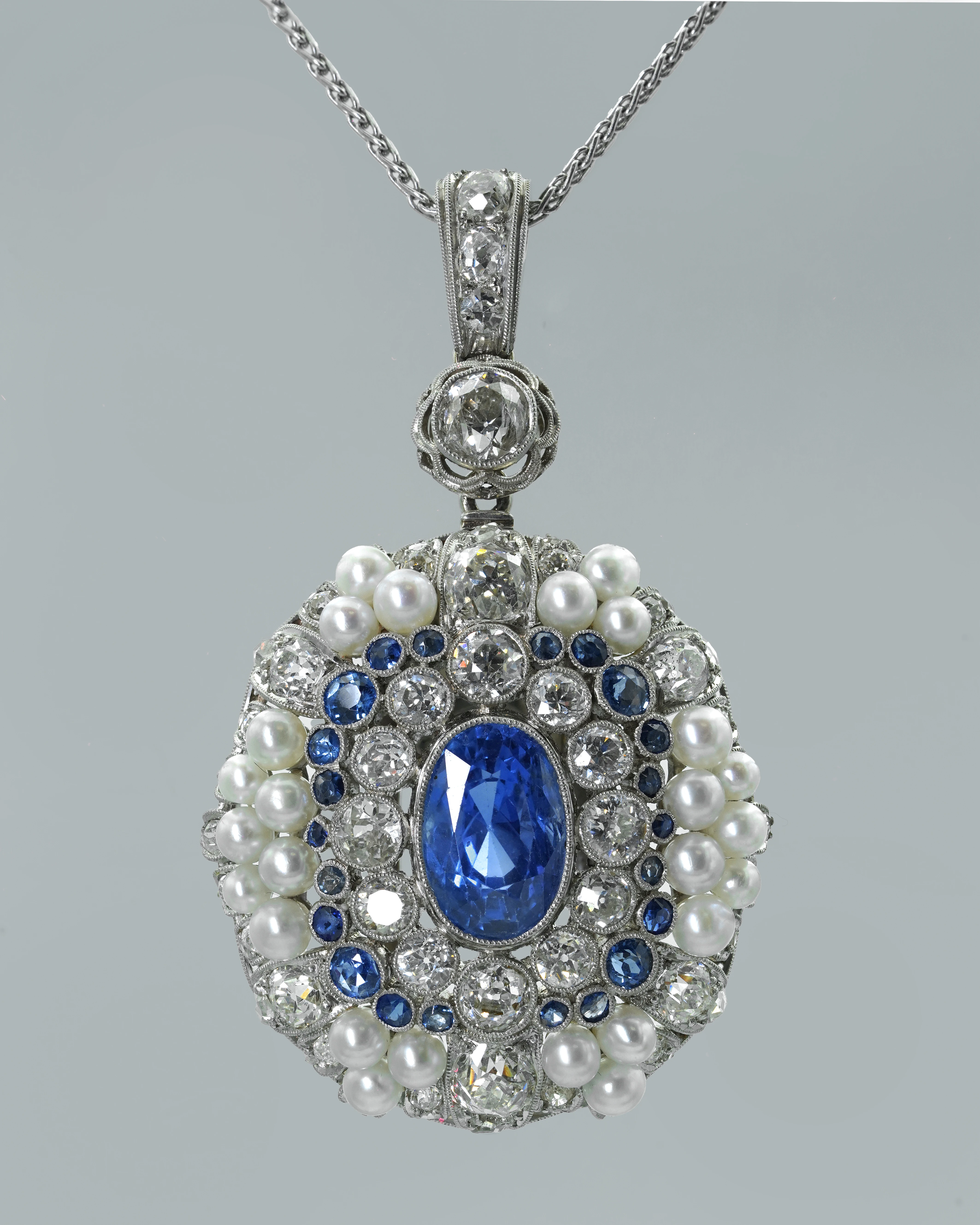 Art Deco Pearl Diamond & Sapphire Pendant